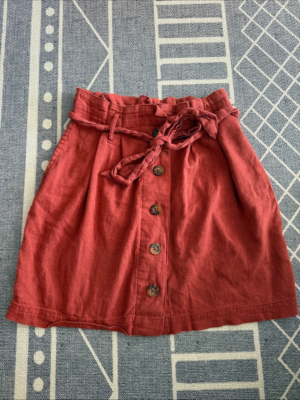 Women’s High-Waist Button-Front Red Skirt with Tie Belt